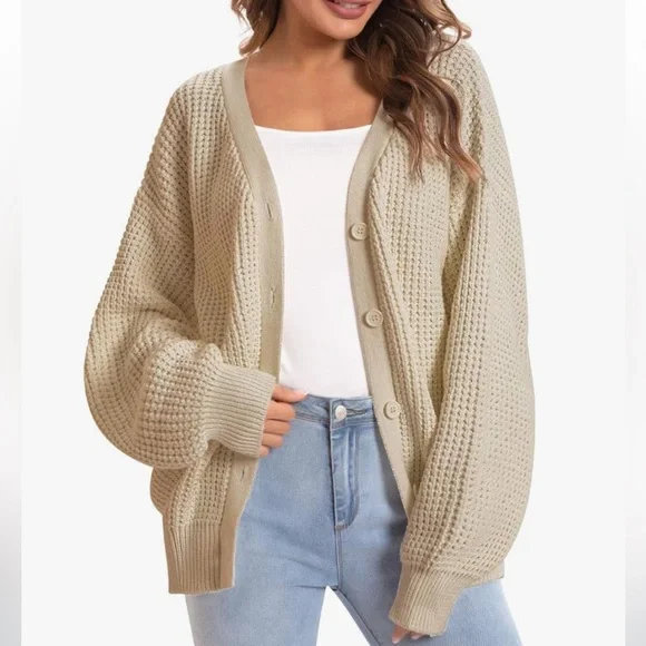 QUALFORT Cardigan Sweater 100% Cotton Button-Down Oversized Knit Cardigans - Picture 1 of 9